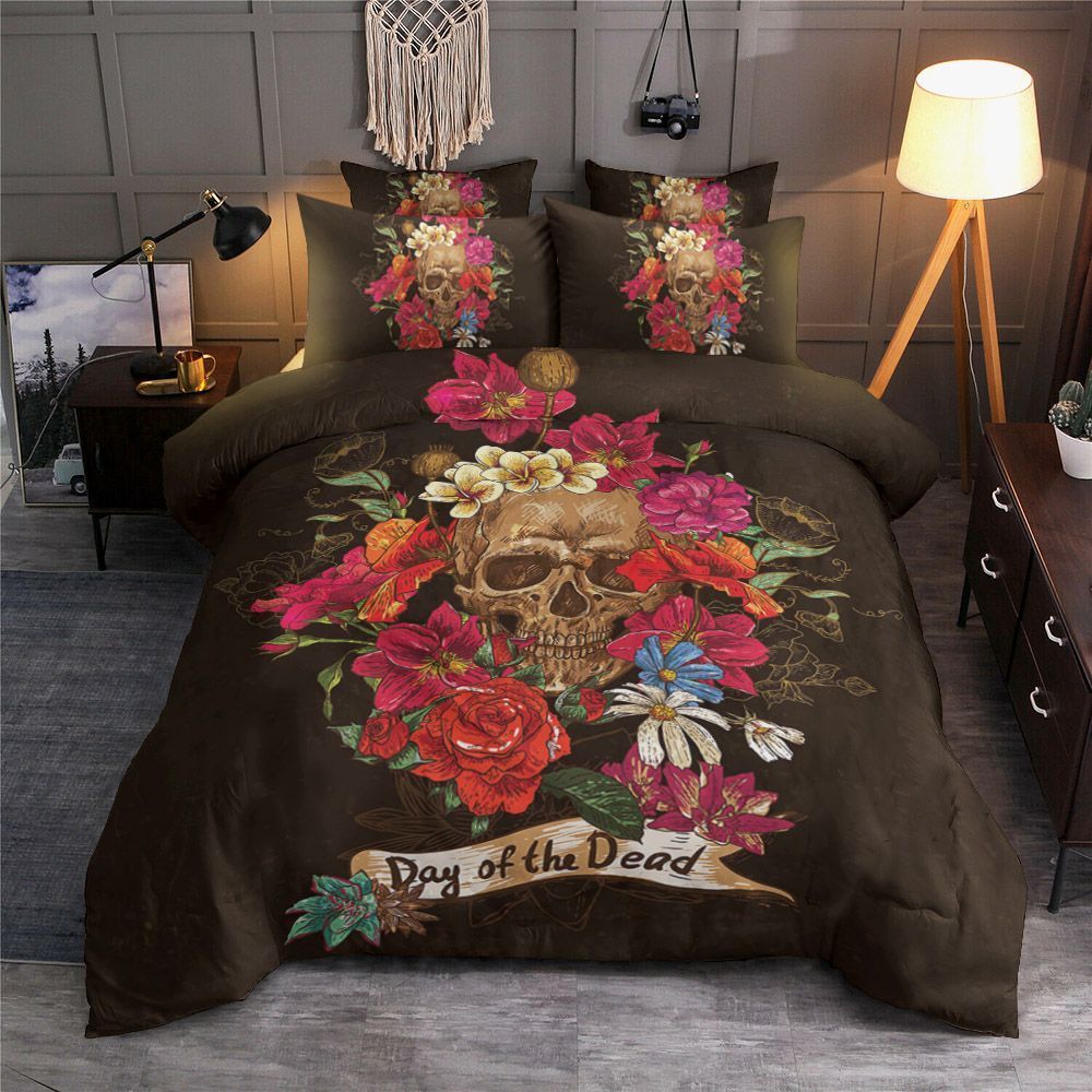 Skull And Flowers Bedding Set