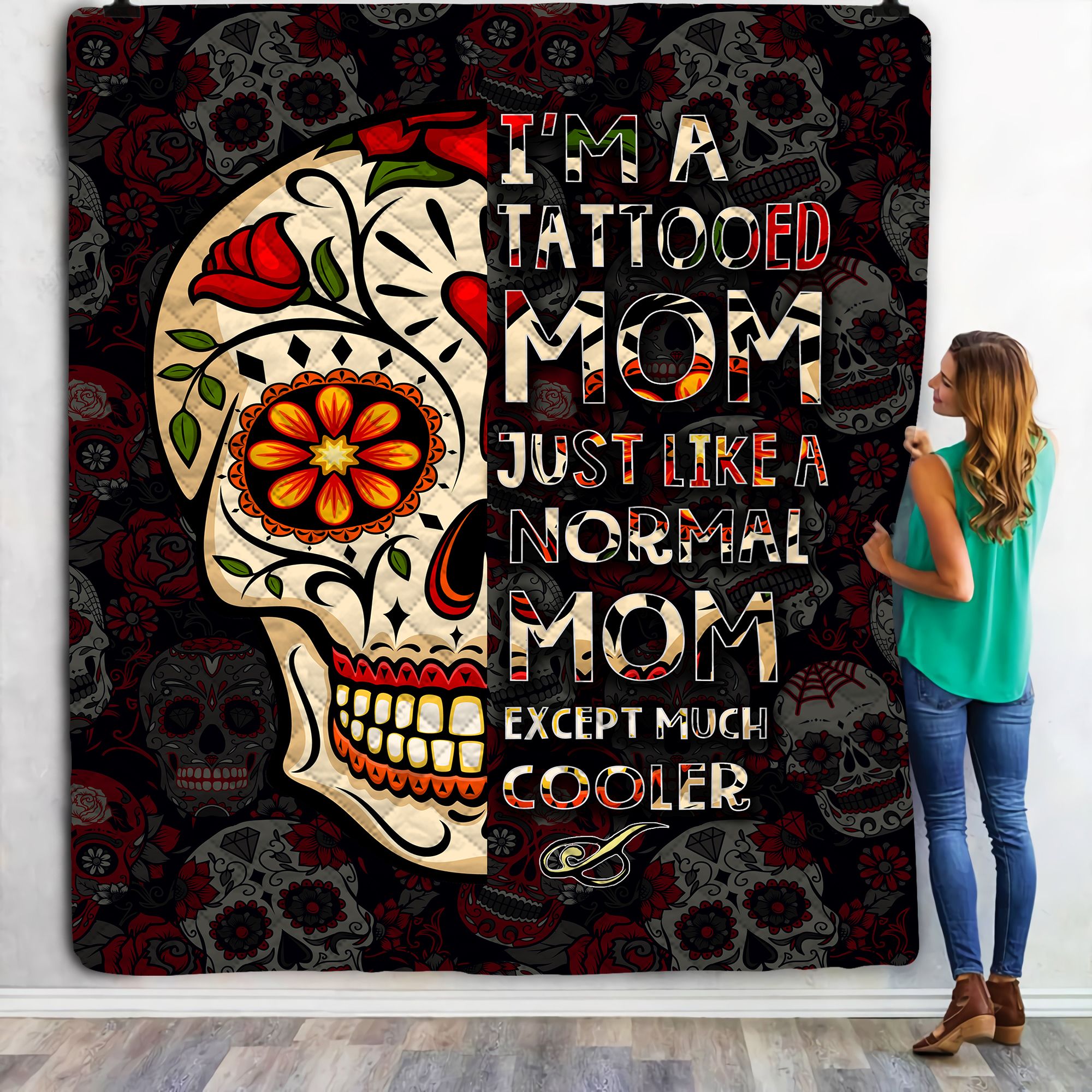 Skull And Flowers Fleece Blanket