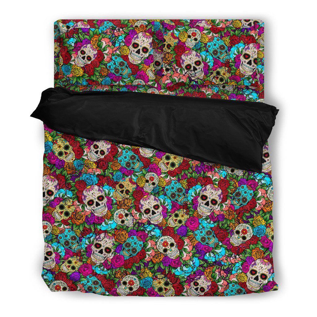 Skull And Flowers Themed Bedding Set