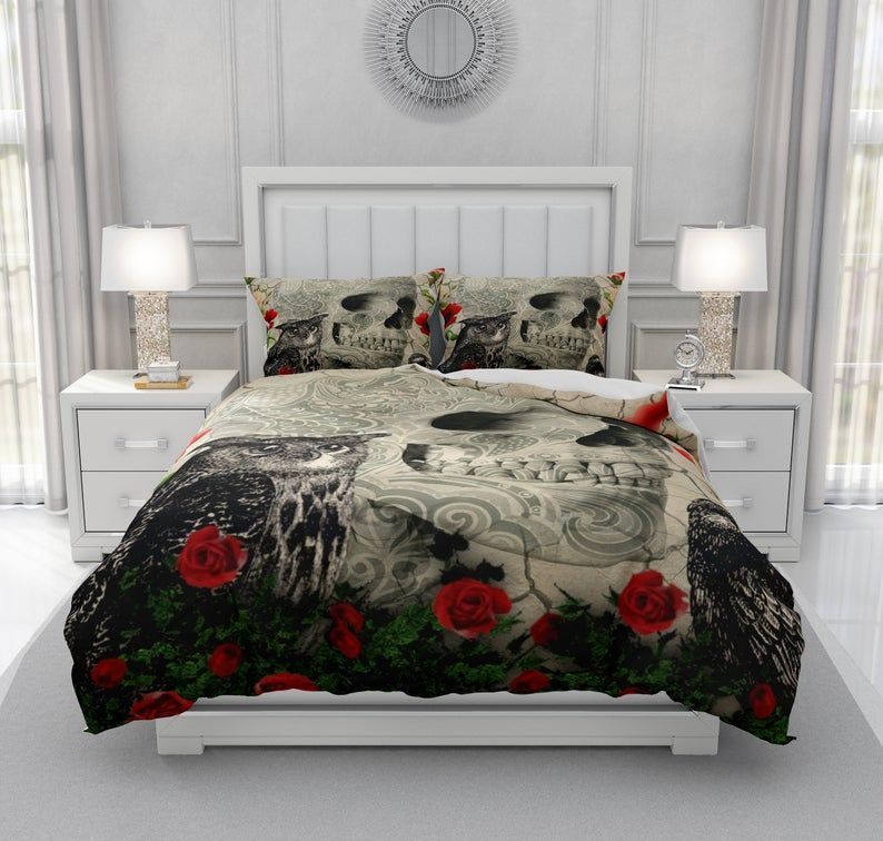 Skull And Owl Bedding Set