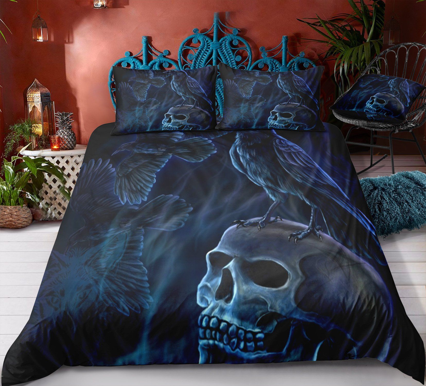 Skull And Raven Bedding Set