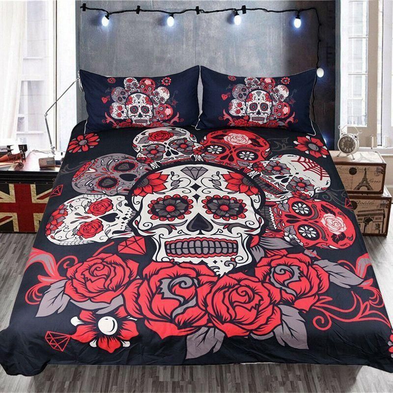 Skull and Red Roses Bedding Set