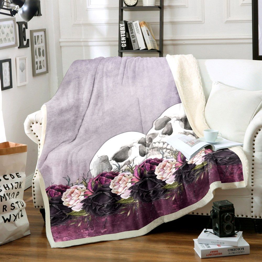 Skull And Roses Sherpa Fleece Blanket