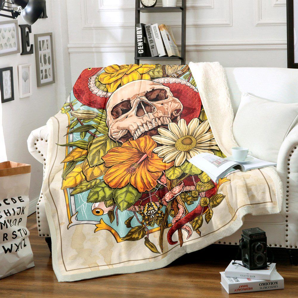 Skull And Snake Sherpa Fleece Blanket