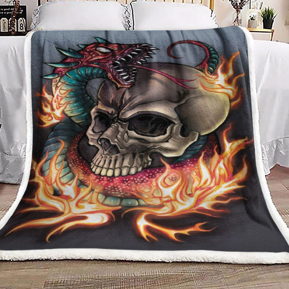 Skull And Snake Sherpa Fleece Blanket