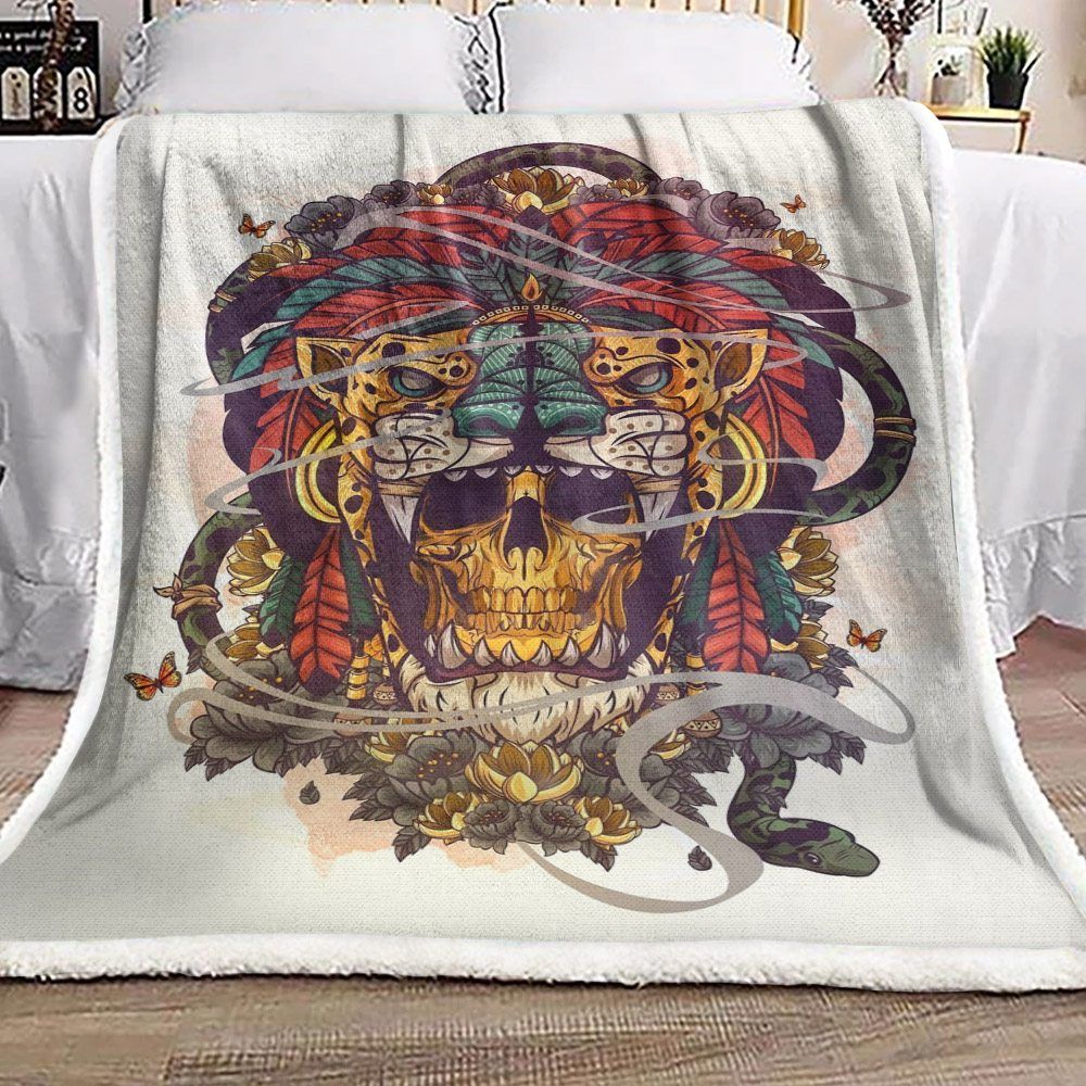 Skull Animal Native American Sherpa Fleece Blanket