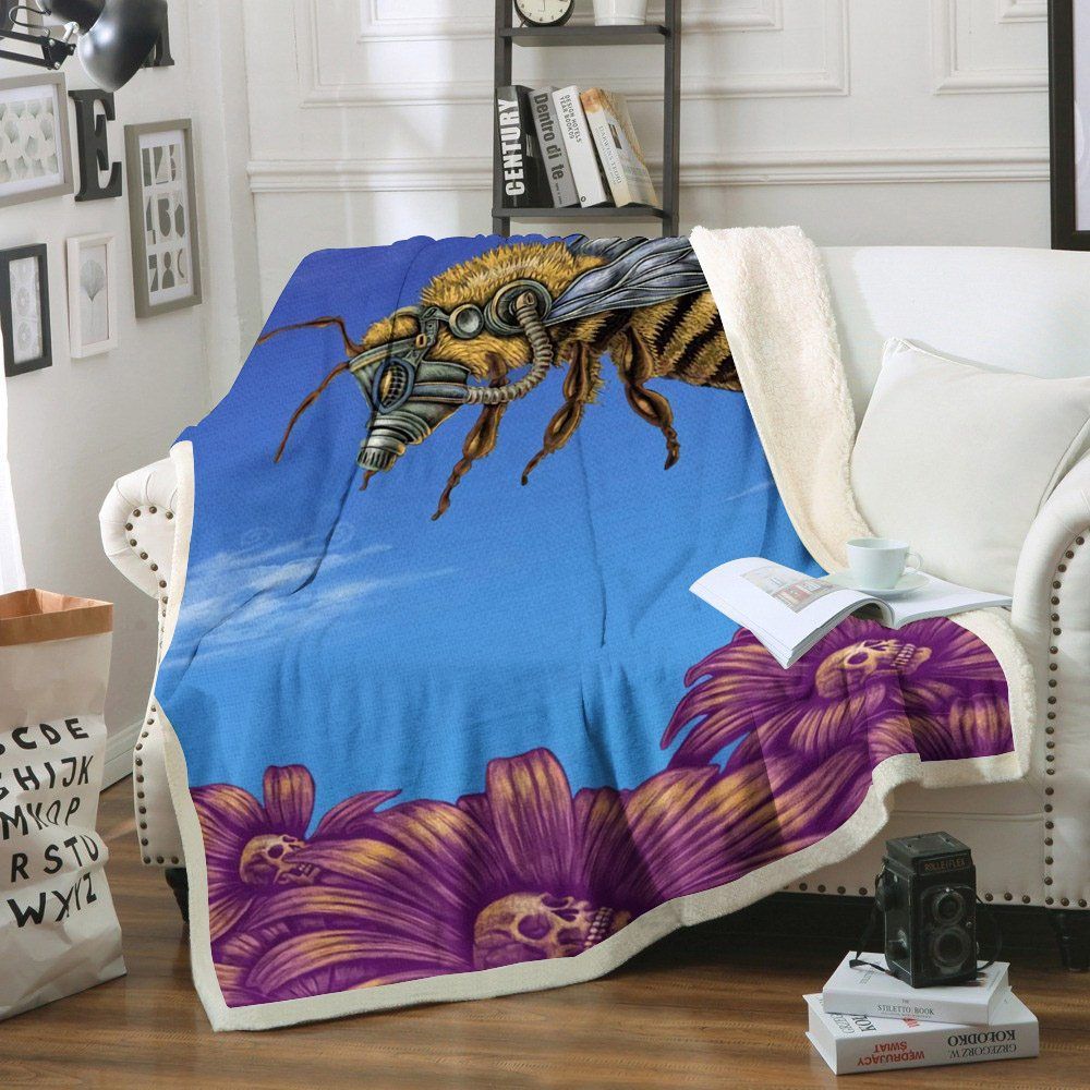 Skull Bee Sherpa Fleece Blanket