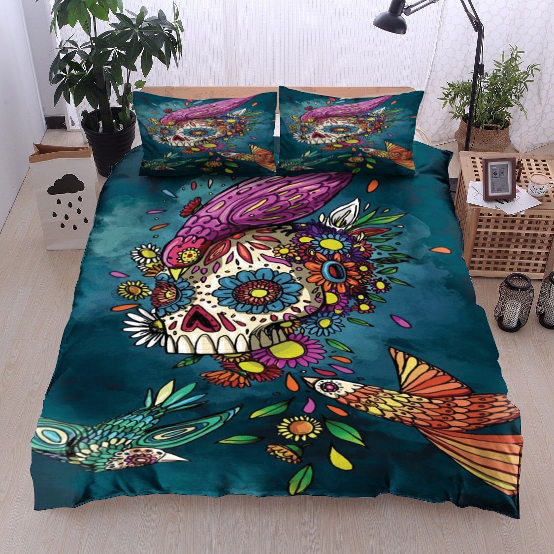 Skull Bird Day Of The Dead Bedding Set