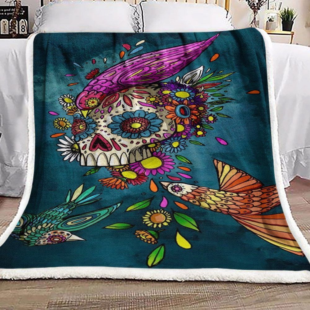 Skull Bird Sherpa Fleece Blanket
