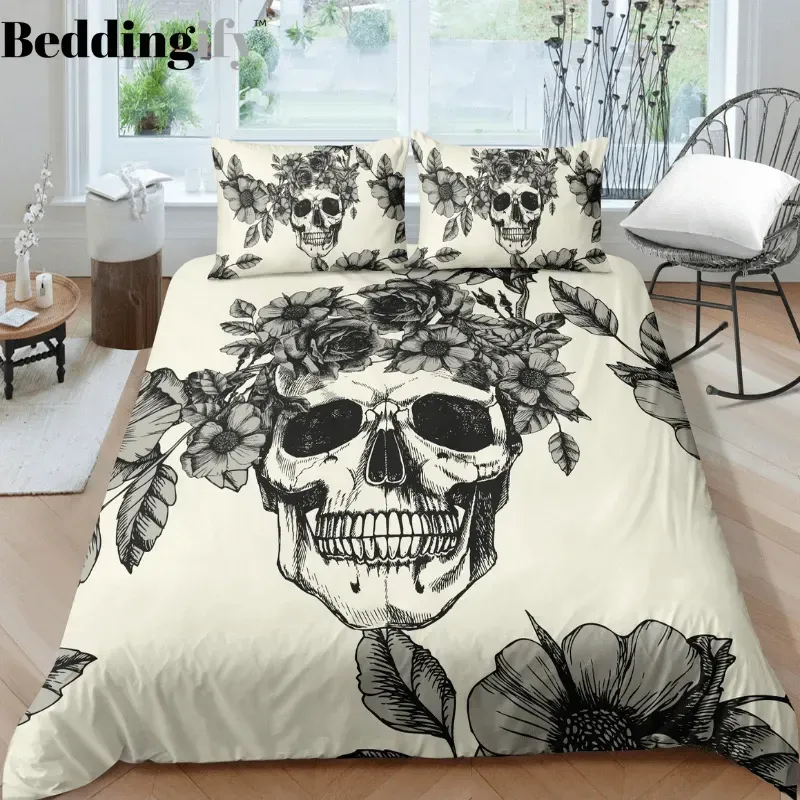 Skull Black Flower Gs Cl Bedding Set