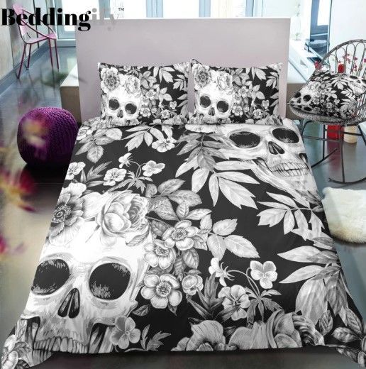 Skull Black White Bedding Set