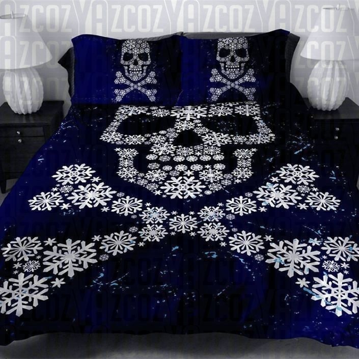 Skull Blue Sugar Skull Crossbones Bedding Set