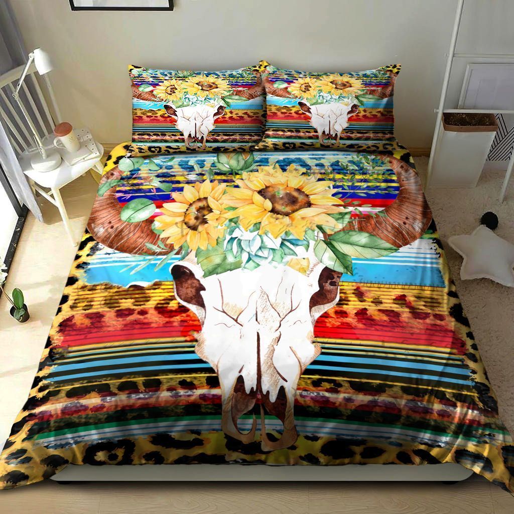 Skull Bull Cow Sunflower Bedding Set