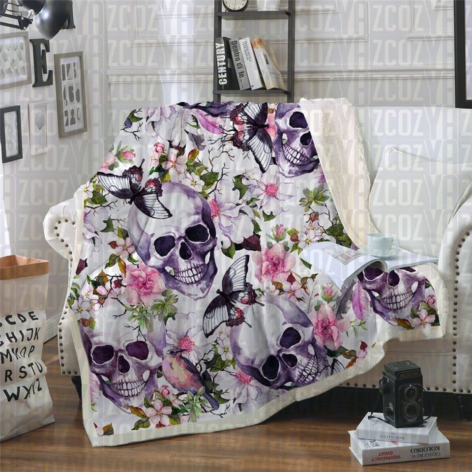 Skull Butterflies Sherpa Fleece Blanket