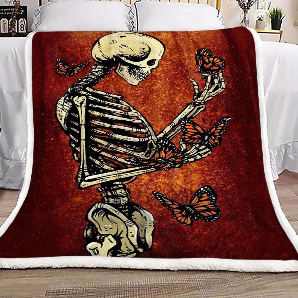 Skull Butterfly Sherpa Fleece Blanket