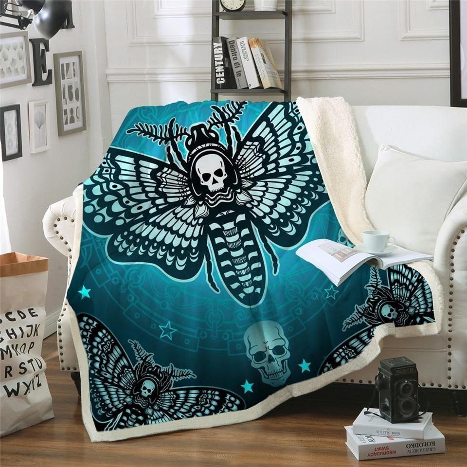 Skull Butterfly Sherpa Fleece Blanket