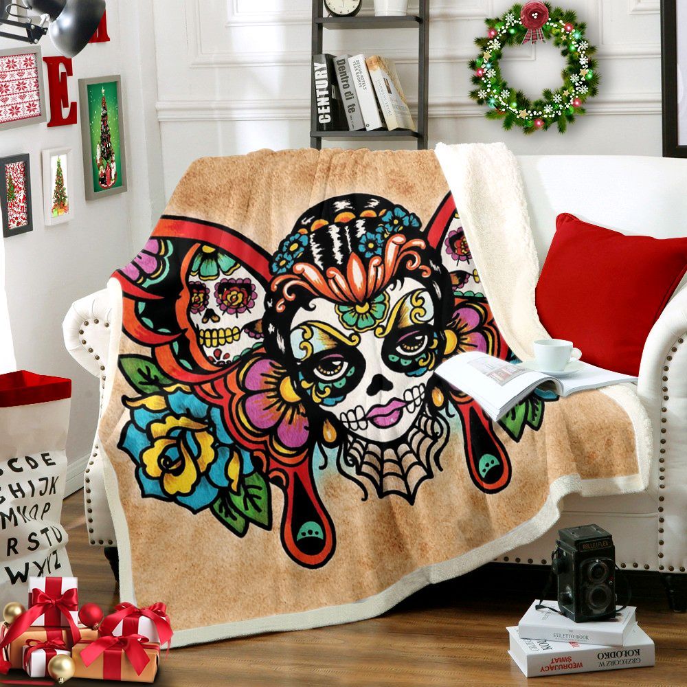 Skull Butterfly Sherpa Fleece Blanket