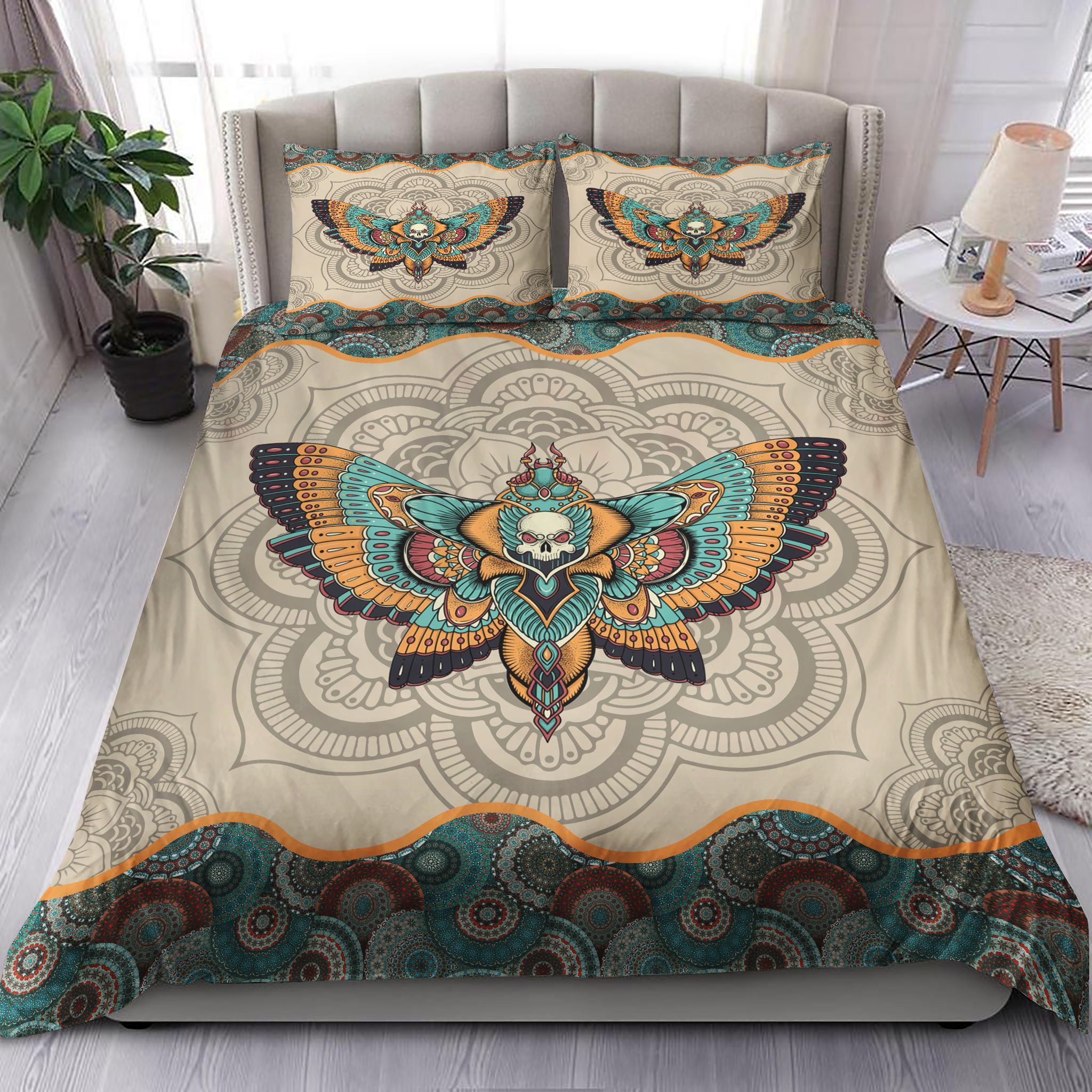 Skull Butterfly Moth Mandala Bedding Set