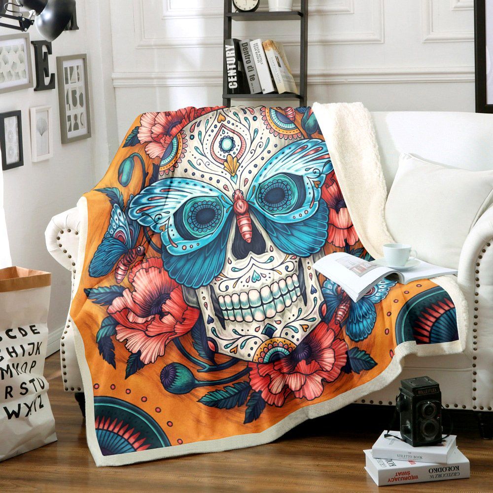 Skull Butterfly Sherpa Fleece