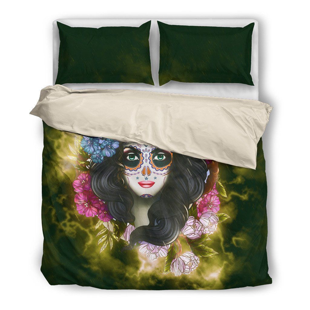 Skull Calavera Girl Beige Themed Bedding Set