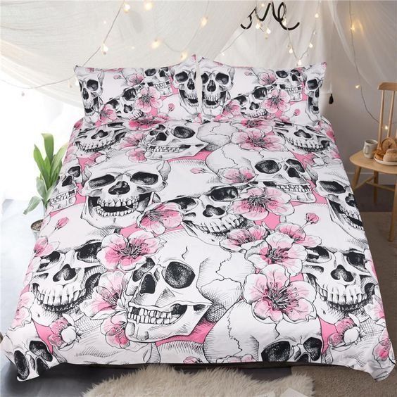 Skull Cotton Bed Sheets Spread Comforter Bedding Set
