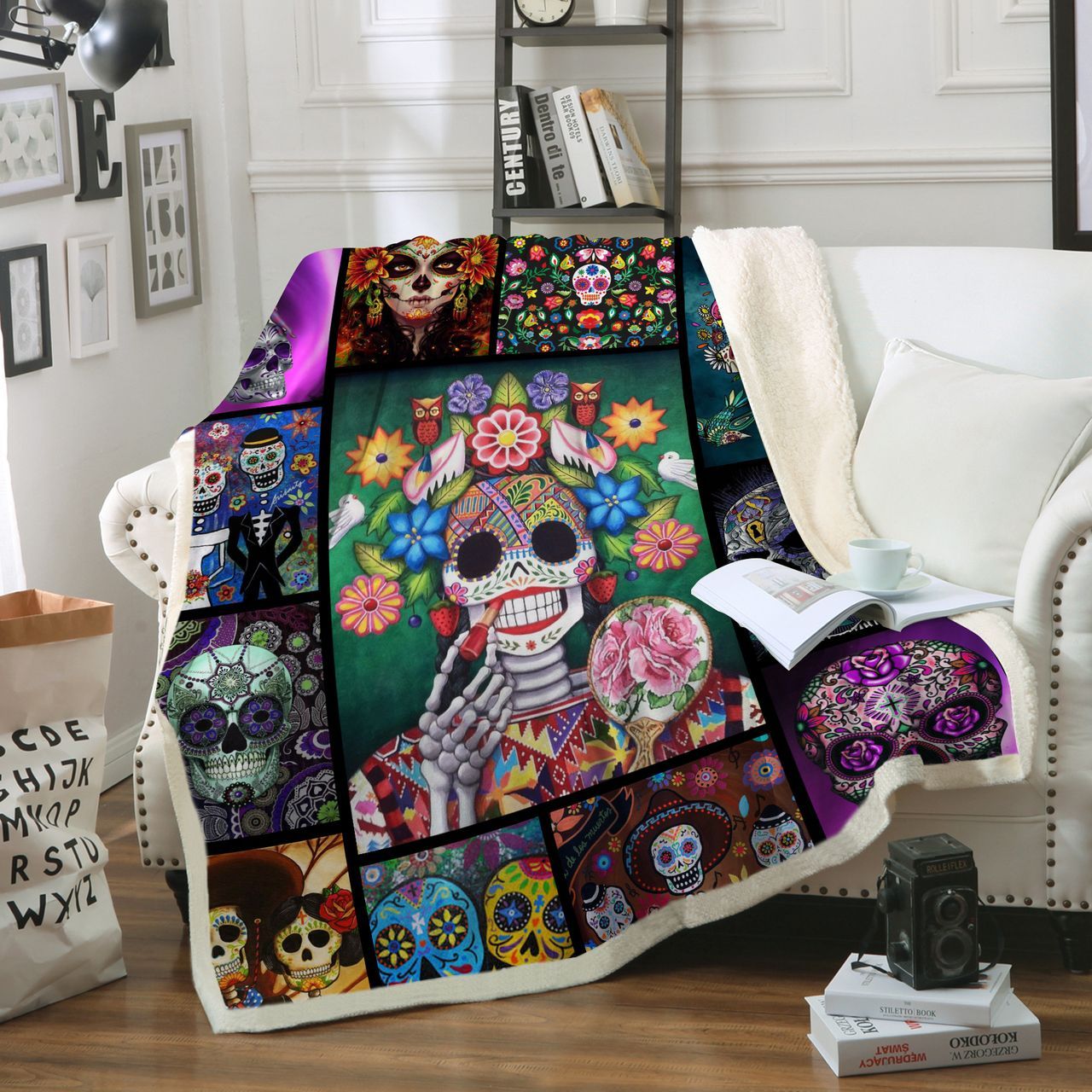Skull Sherpa Fleece Blanket