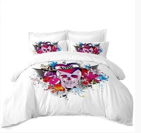Skull Colorful Flowers Bedding Set