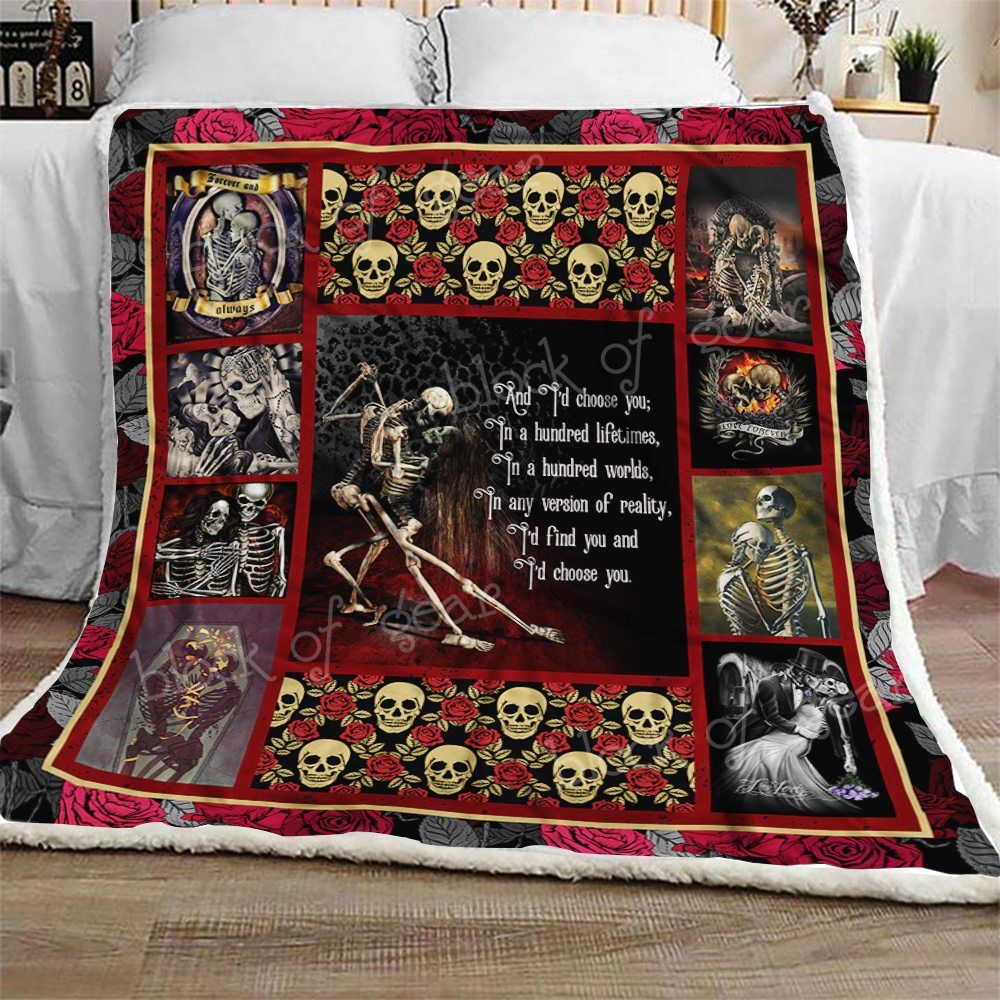Skull Couple Sherpa Fleece Blanket