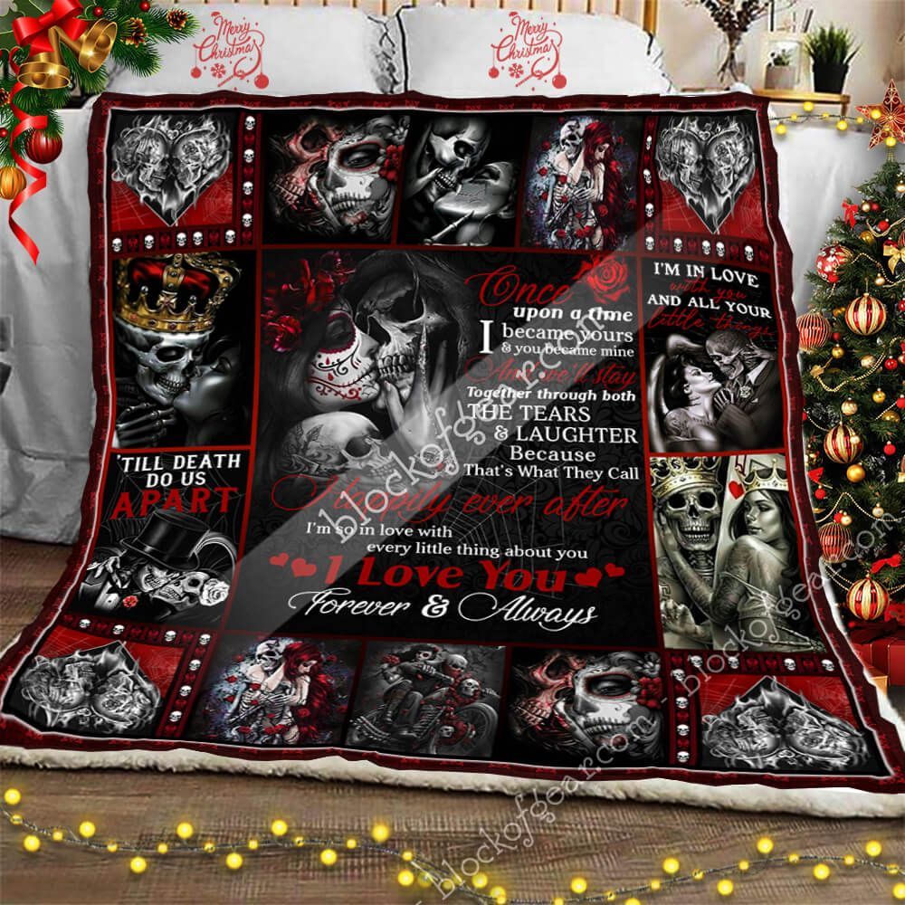 Skull Couple I Am So In Love With Every Little Thing About You Sherpa Fleece Blanket