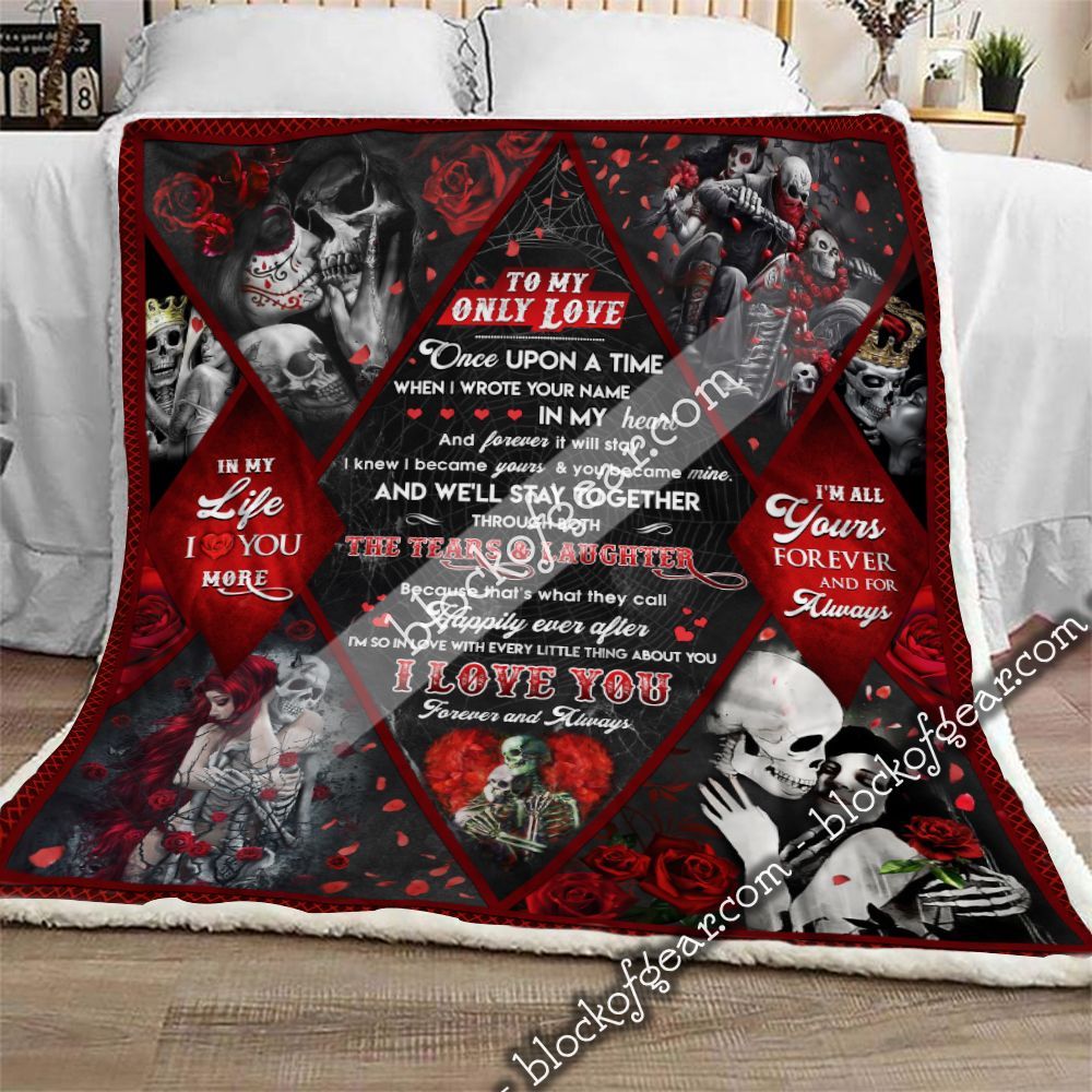 Skull Couple To My Only Love Skull Sherpa Fleece Blanket
