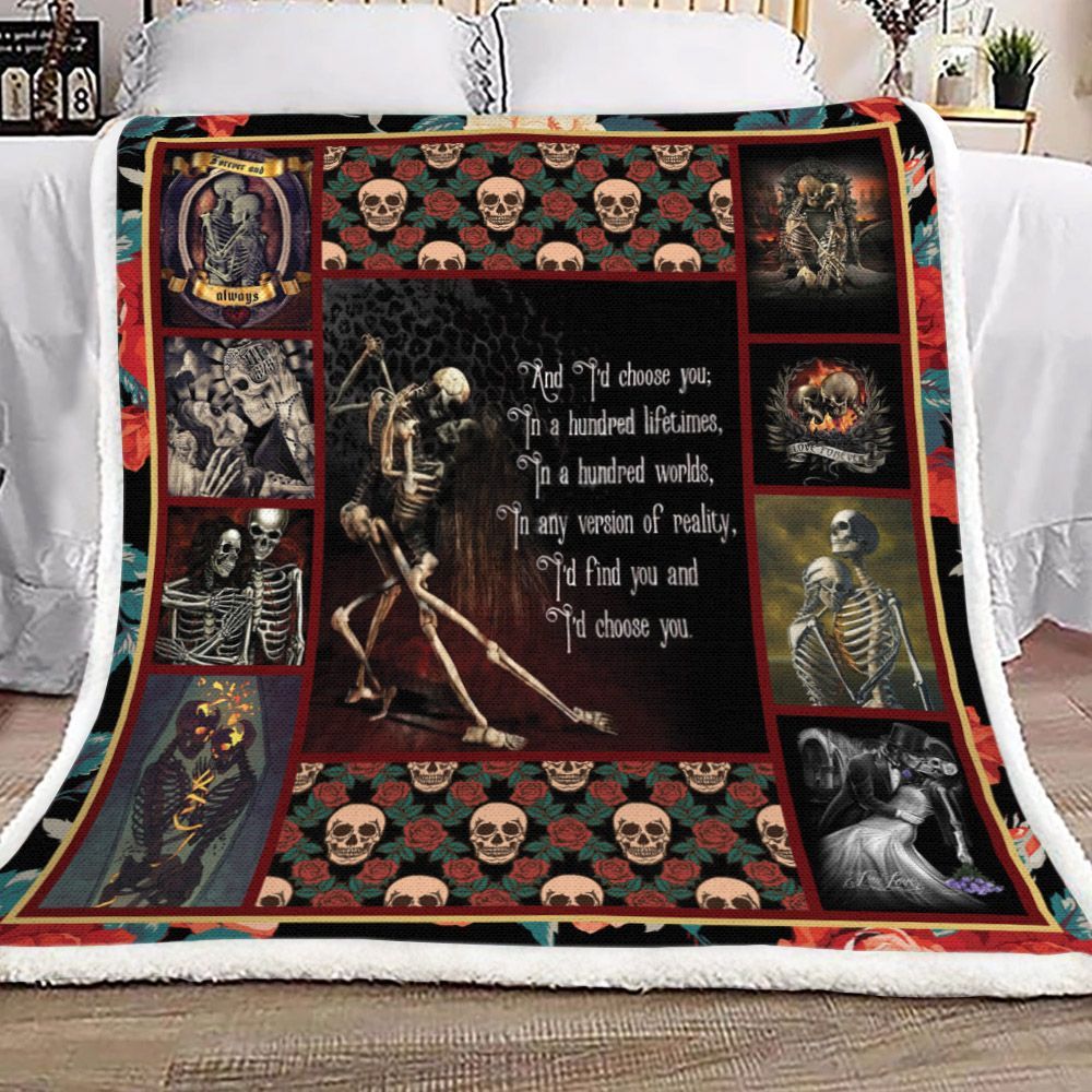 Skull Couple Sherpa Fleece Blanket