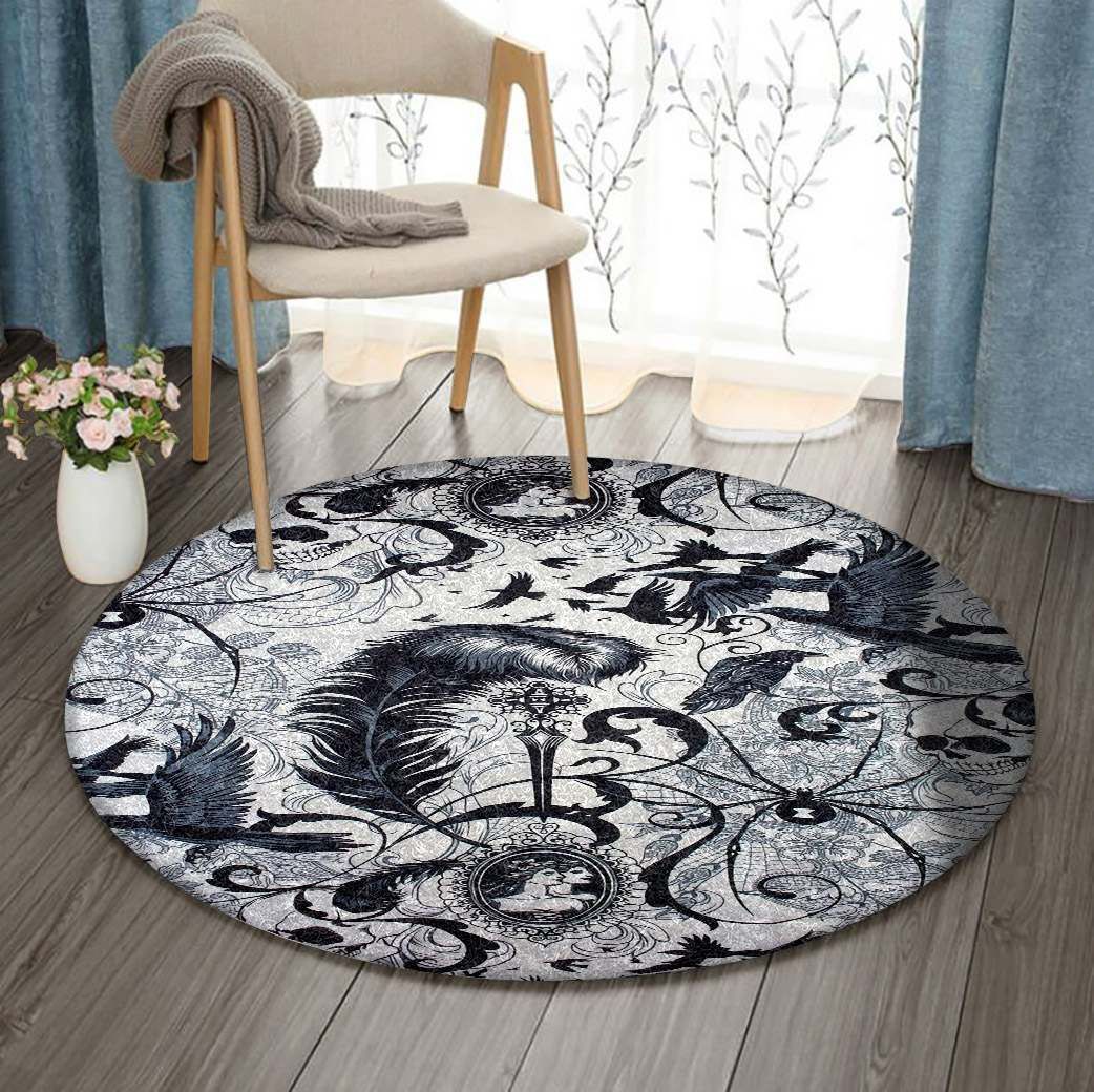 Skull Crow Round Carpet