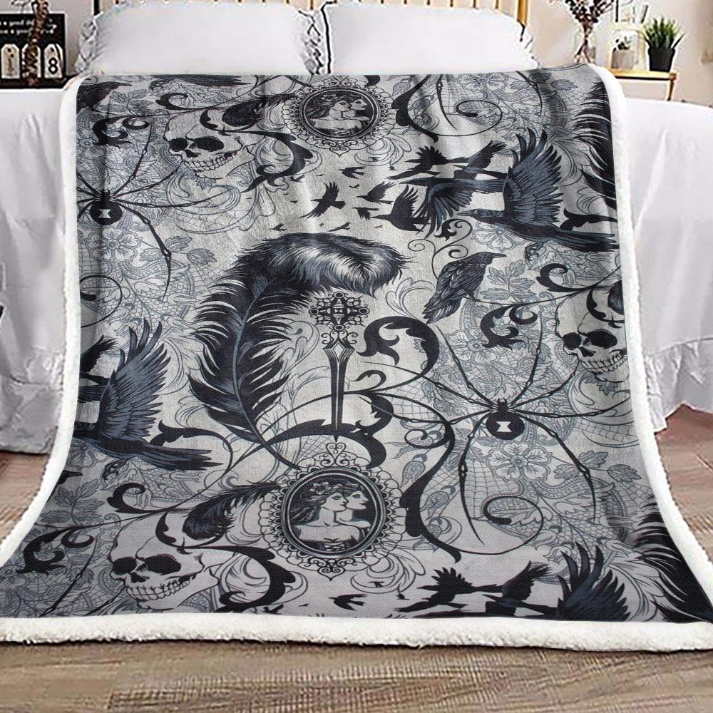 Skull Crow Sherpa Fleece Blanket