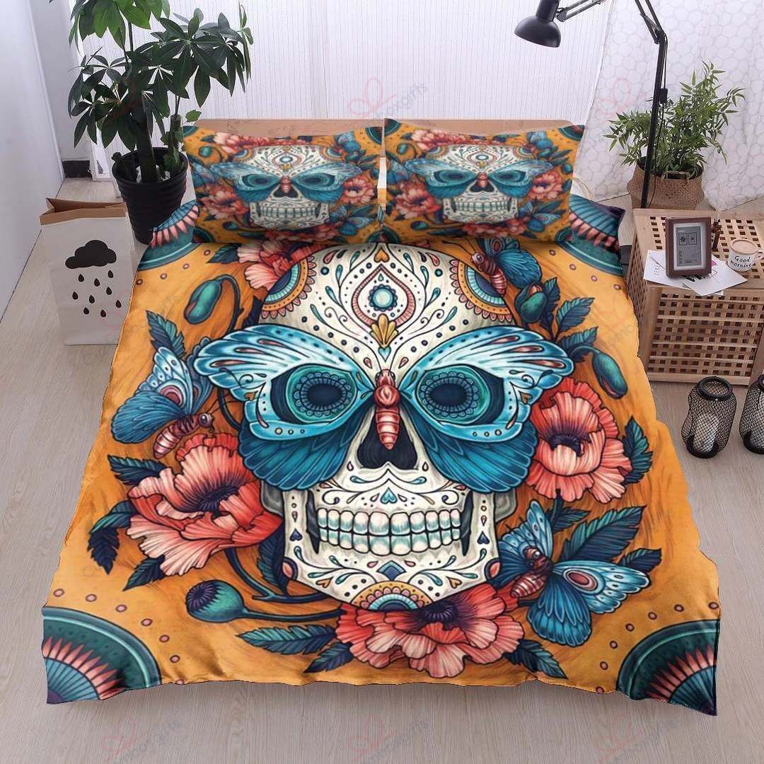 Skull Day Of The Dead Butterfly Flower Aesthetic Bedding Set
