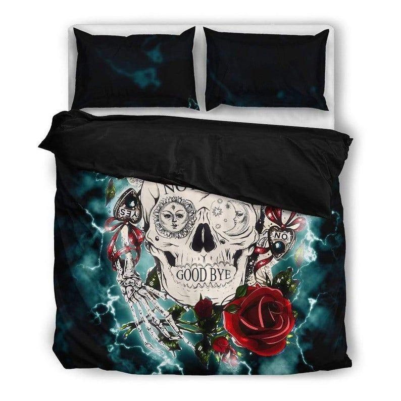 Skull Day Of The Dead With Rose Lightning Bedding Set