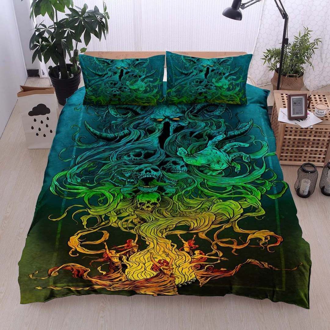 Skull Twin Queen King Cotton Bed Sheets Spread Comforter Bedding Set