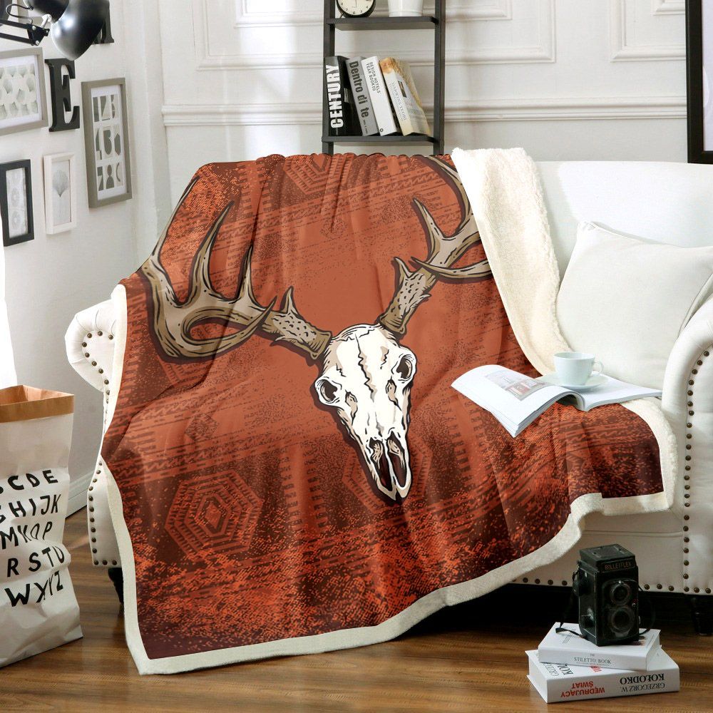 Skull Deer Sherpa Fleece Blanket