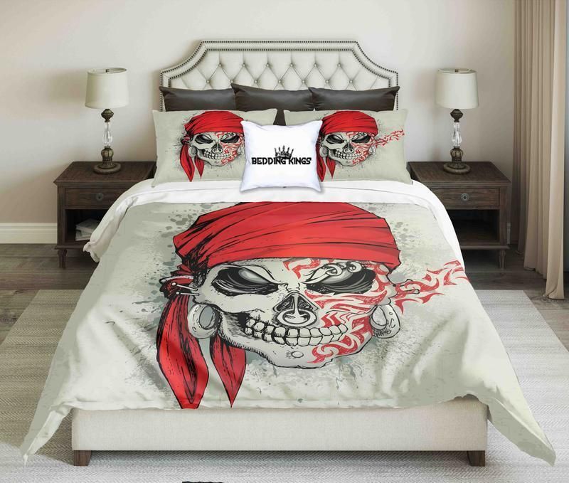 Skull Design With Red Headscarf Bedding Set