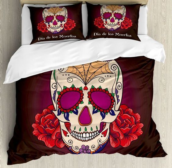Skull Dia De Los Muertos Print Bedding Set