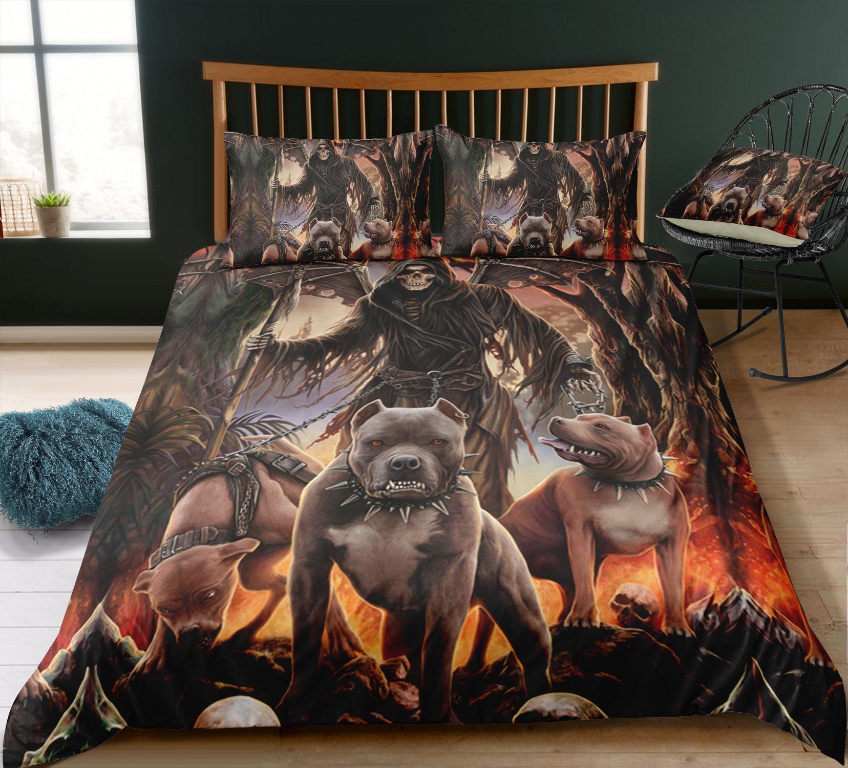 Skull Dog In Fight Bedding Set