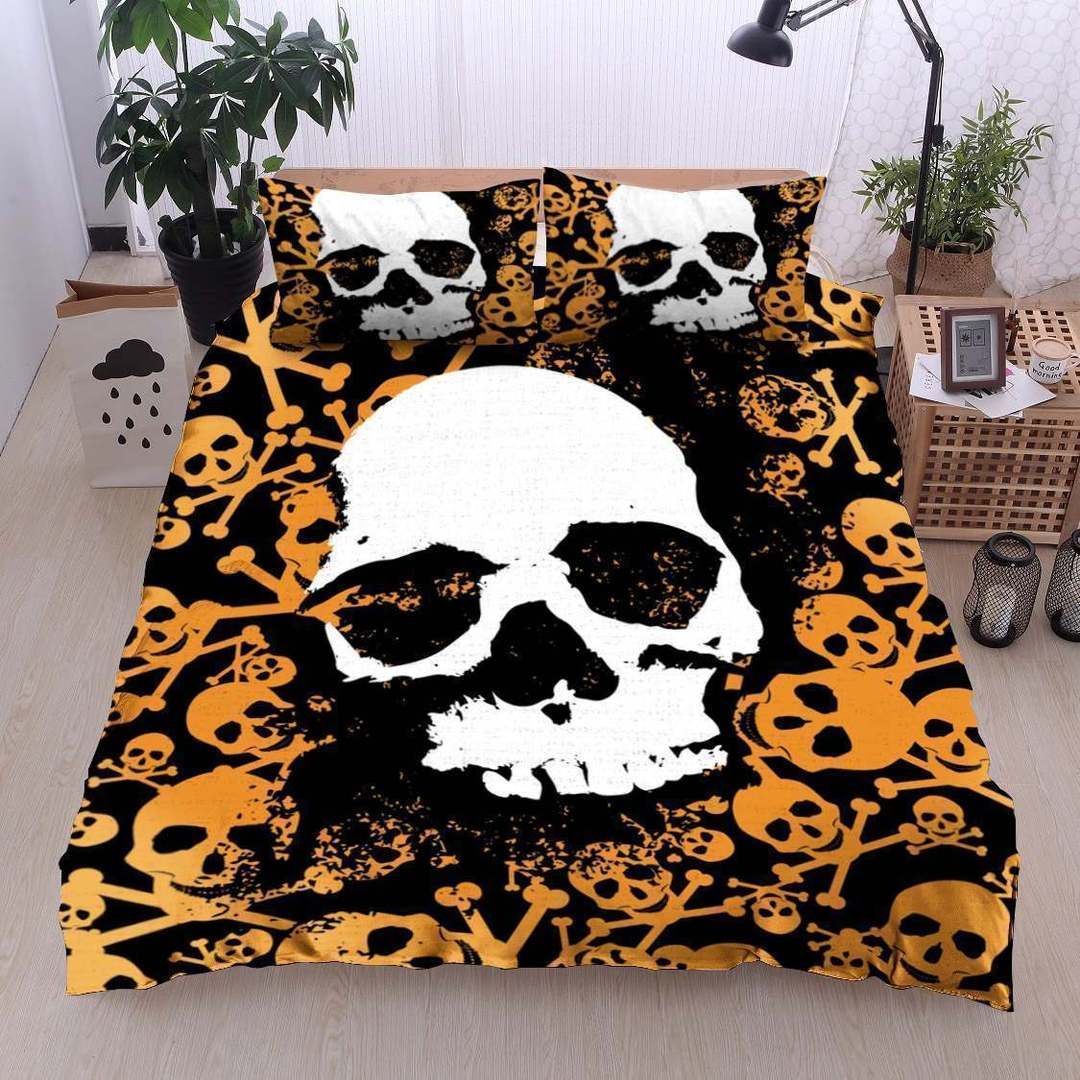Skull Twin Queen King Cotton Bed Sheets Spread Comforter Bedding Set