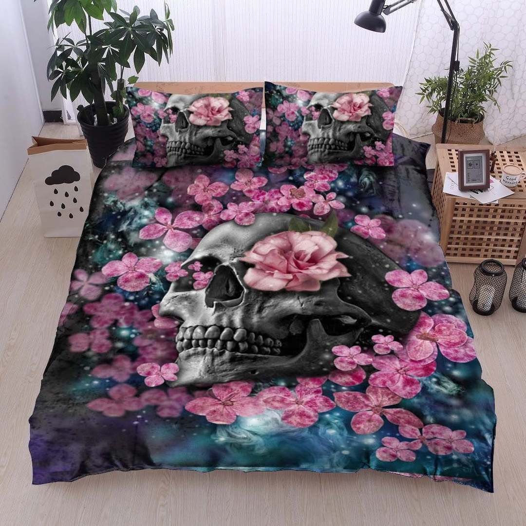 Skull Twin Queen King Cotton Bed Sheets Spread Comforter Bedding Set