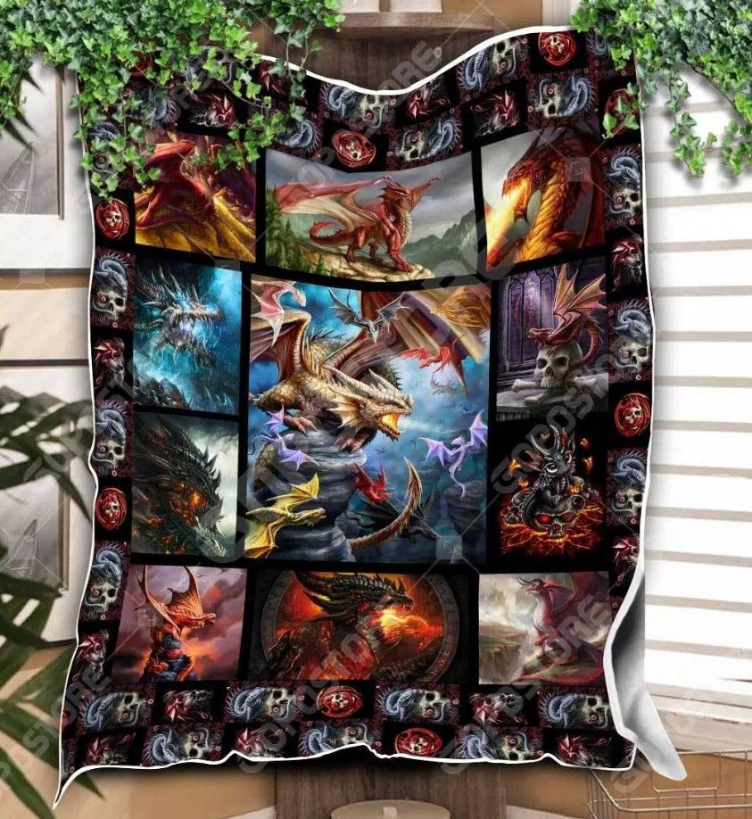 Skull Dragon Sherpa Fleece Blanket