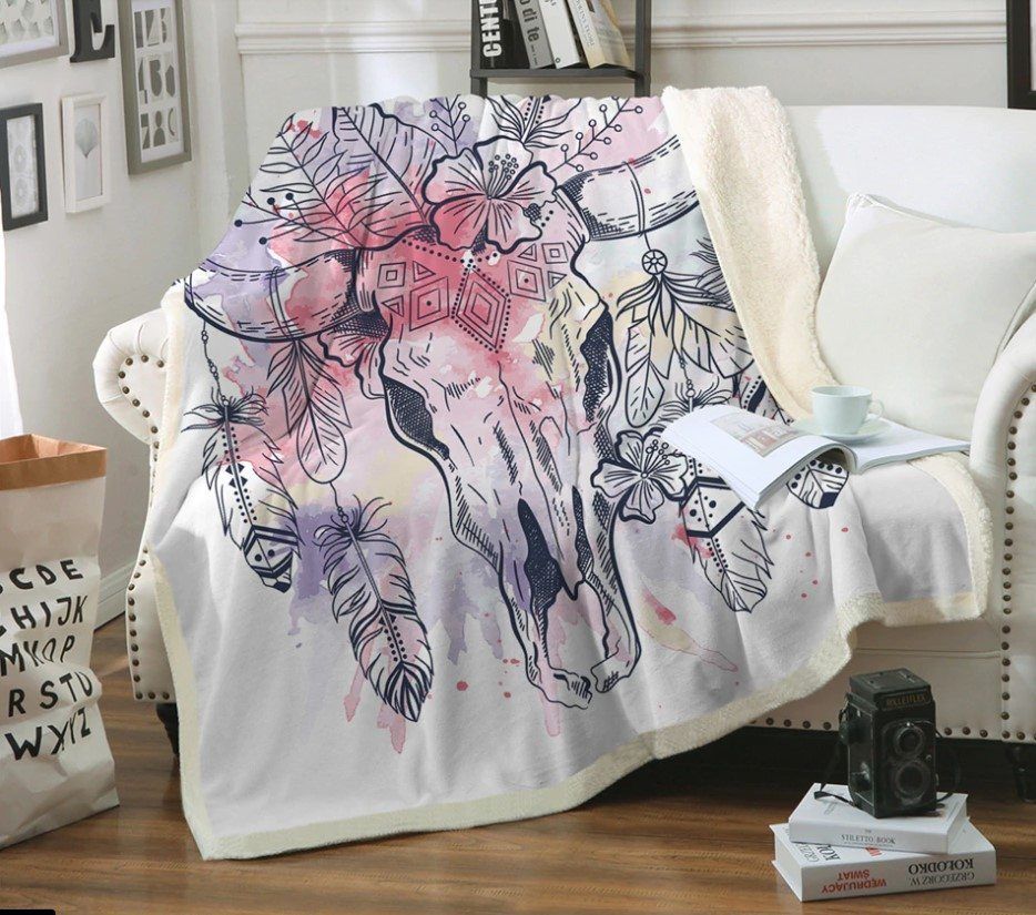 Skull Dreamcatcher Sherpa Fleece Blanket