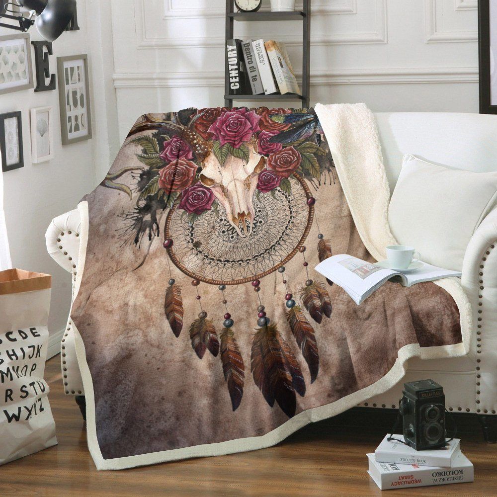 Skull Dreamcatcher Sherpa Fleece Blanket