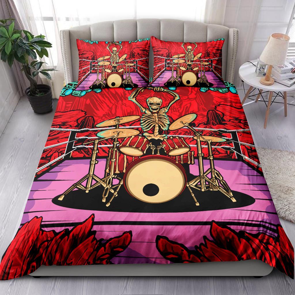 Skull Drumer Playing Drum Bedding Set