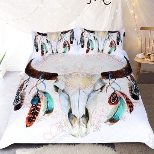 Skull Feather Boho Printed Bedding Set