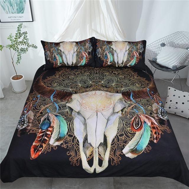 Skull Feathers Bedding Set