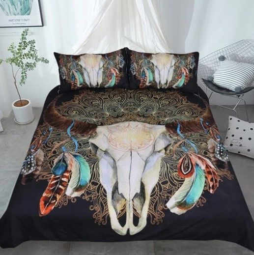Skull Feathers Bedding Set