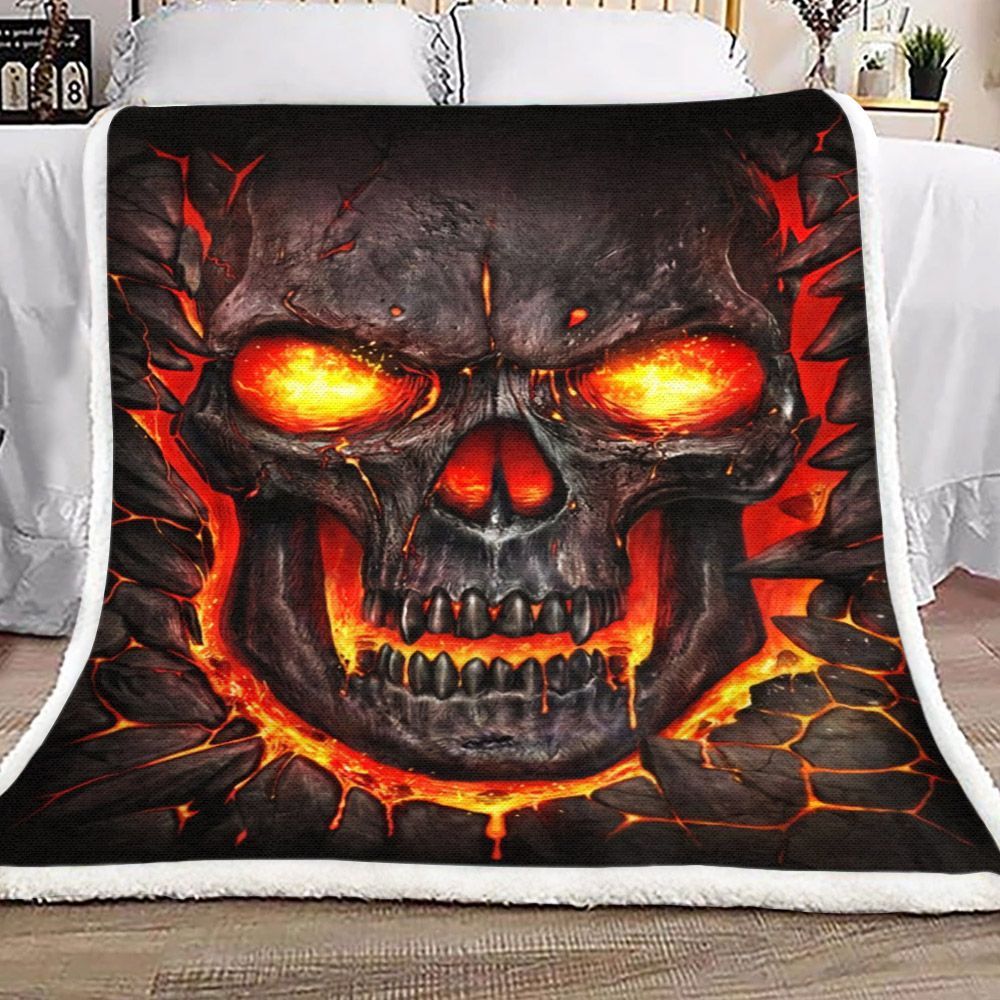 Skull Fire Sherpa Fleece Blanket